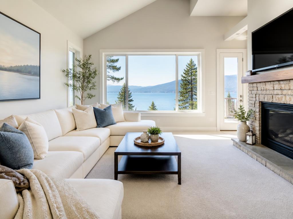 Fresh vacation rental living room after a turnover clean